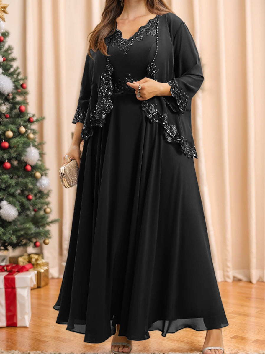 Mother Of The Bride A Line Dress With Applique And Sequins