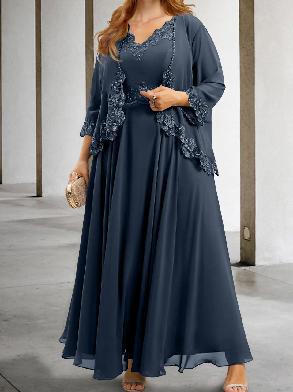 Mother Of The Bride A Line Dress With Applique And Sequins