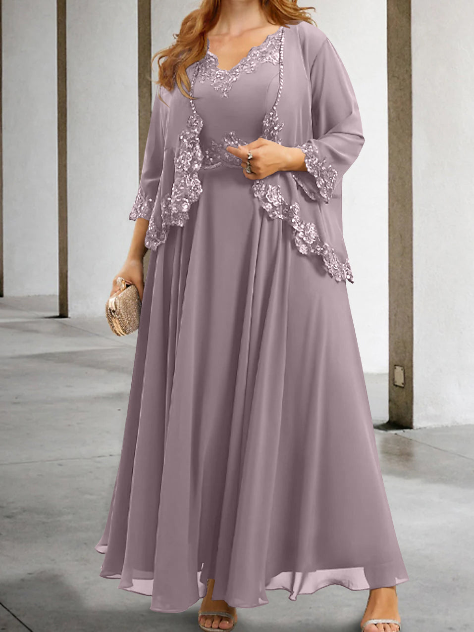 Mother Of The Bride A Line Dress With Applique And Sequins