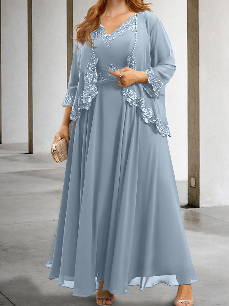 Mother Of The Bride A Line Dress With Applique And Sequins