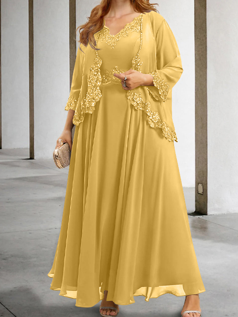 Mother Of The Bride A Line Dress With Applique And Sequins