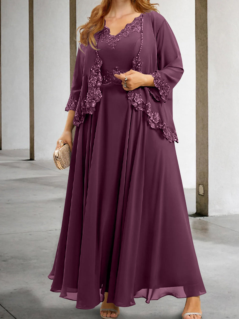 Mother Of The Bride A Line Dress With Applique And Sequins