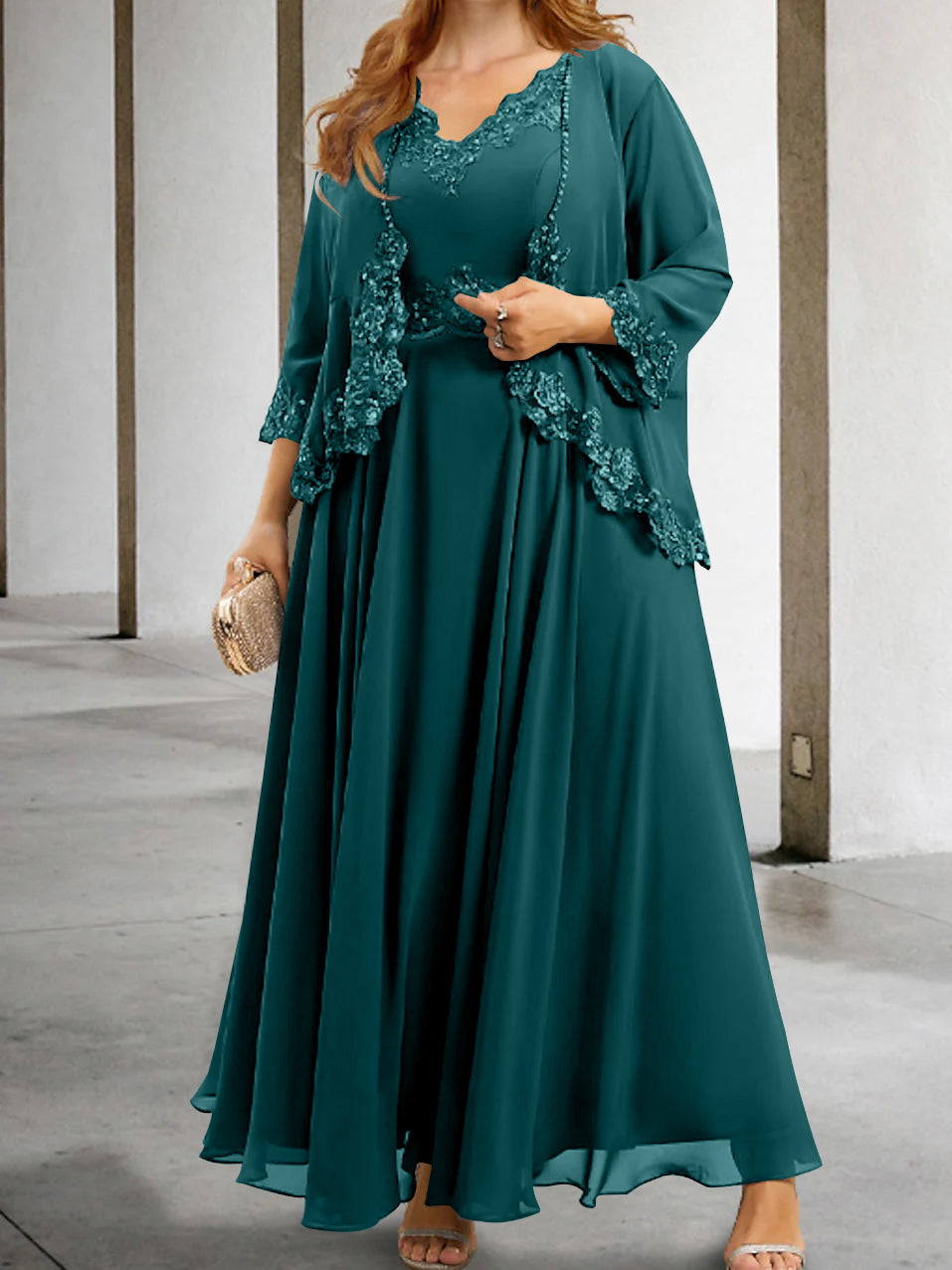 Mother Of The Bride A Line Dress With Applique And Sequins