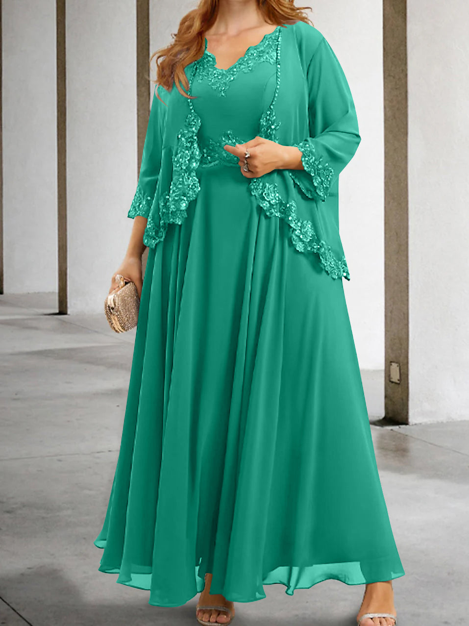 Mother Of The Bride A Line Dress With Applique And Sequins