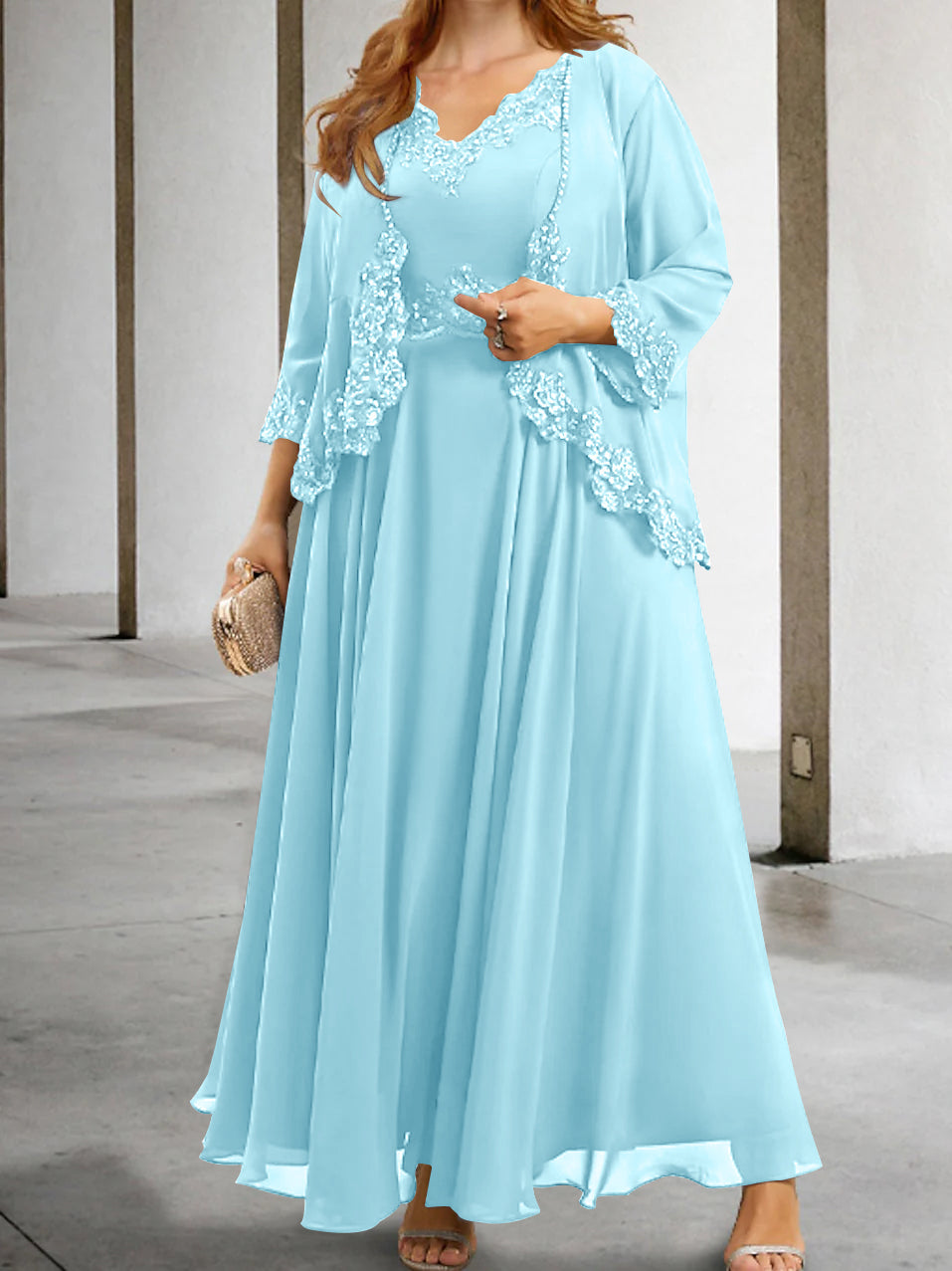 Mother Of The Bride A Line Dress With Applique And Sequins