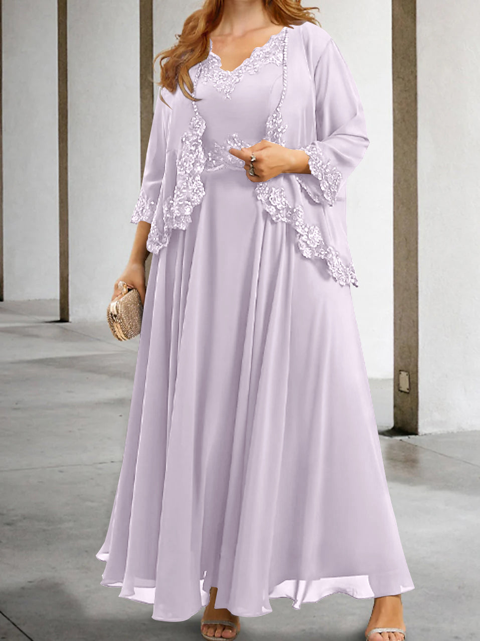 Mother Of The Bride A Line Dress With Applique And Sequins