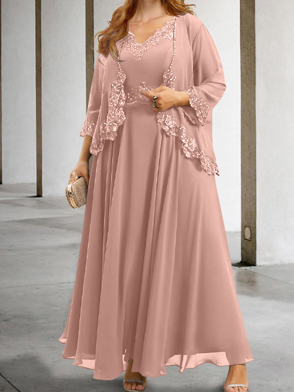 Mother Of The Bride A Line Dress With Applique And Sequins