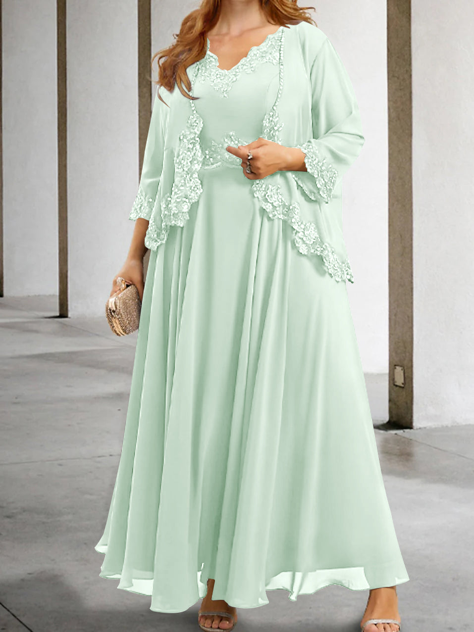 Mother Of The Bride A Line Dress With Applique And Sequins