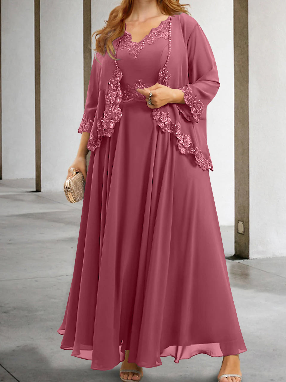 Mother Of The Bride A Line Dress With Applique And Sequins