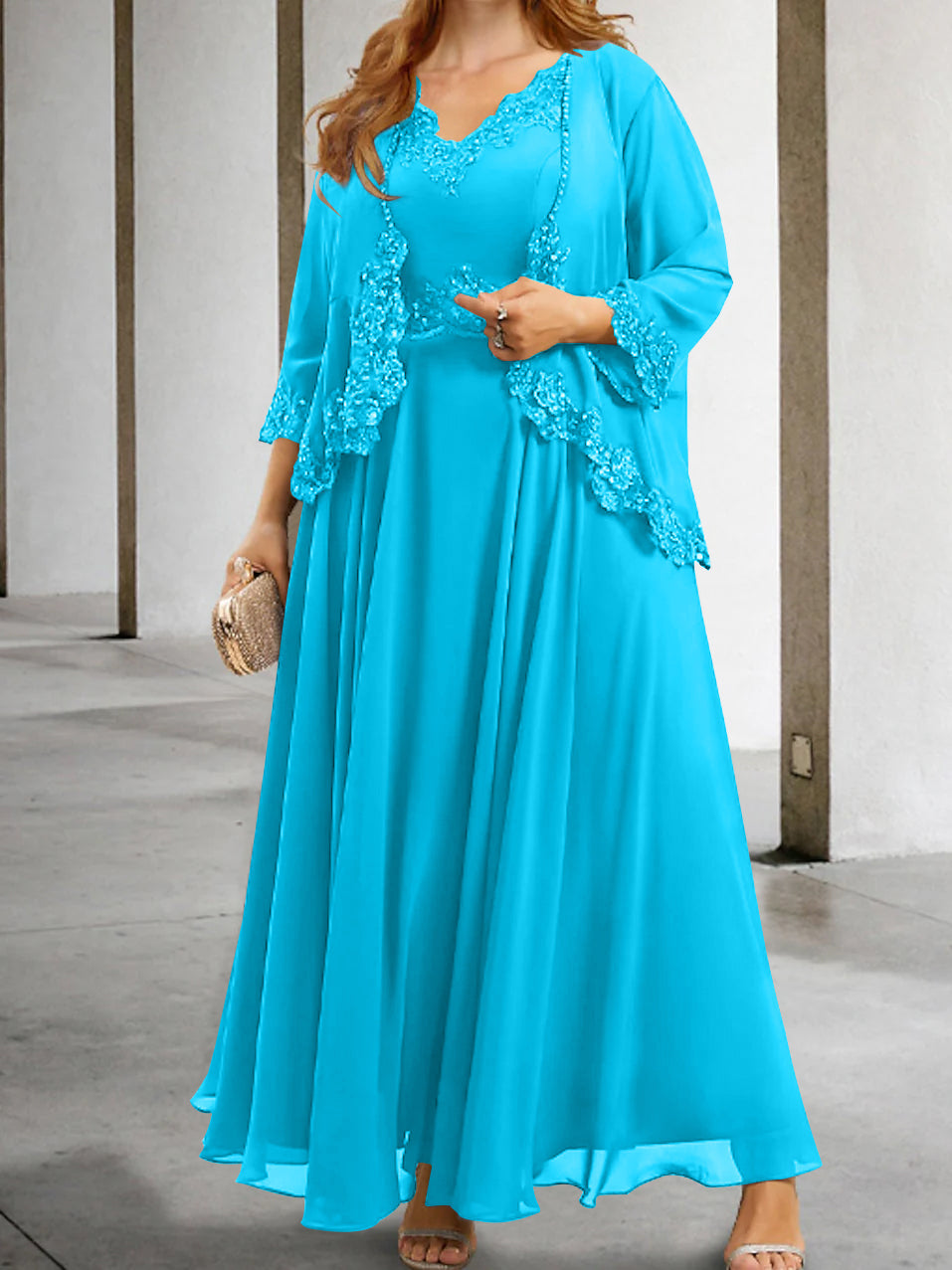 Mother Of The Bride A Line Dress With Applique And Sequins