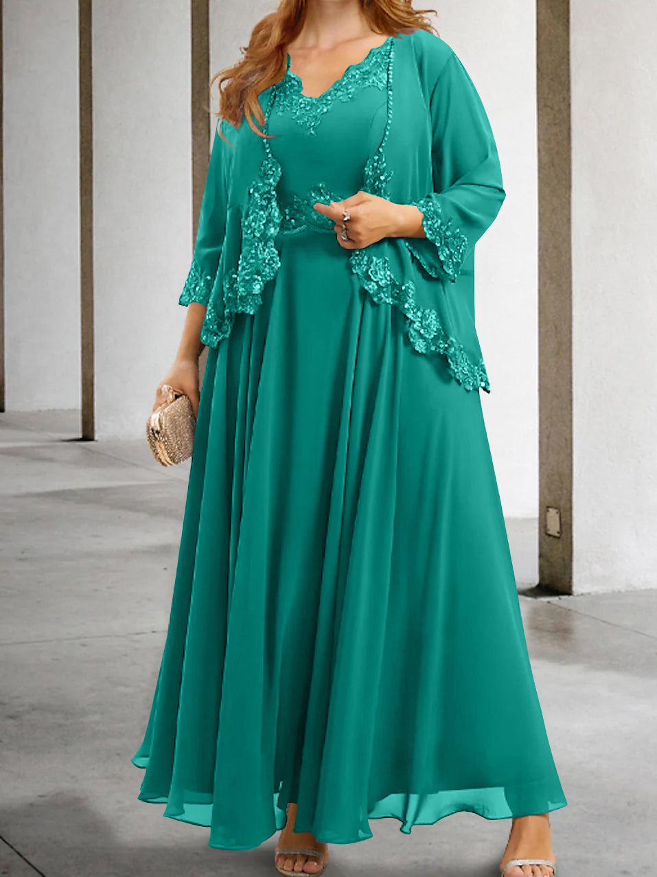 Mother Of The Bride A Line Dress With Applique And Sequins