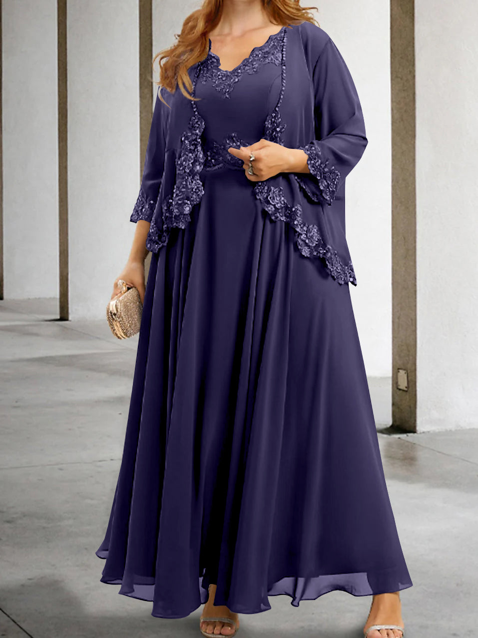 Mother Of The Bride A Line Dress With Applique And Sequins