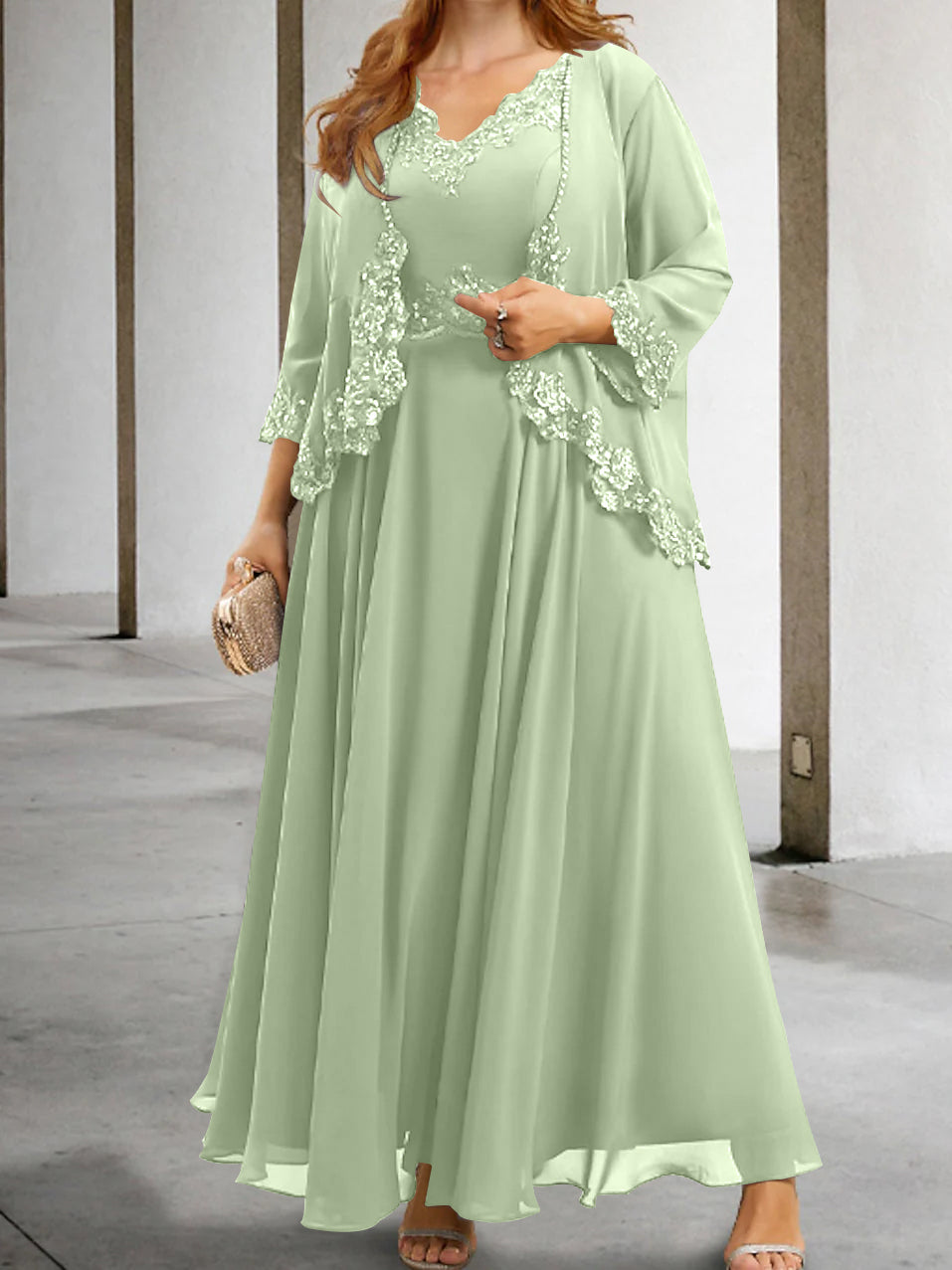 Mother Of The Bride A Line Dress With Applique And Sequins