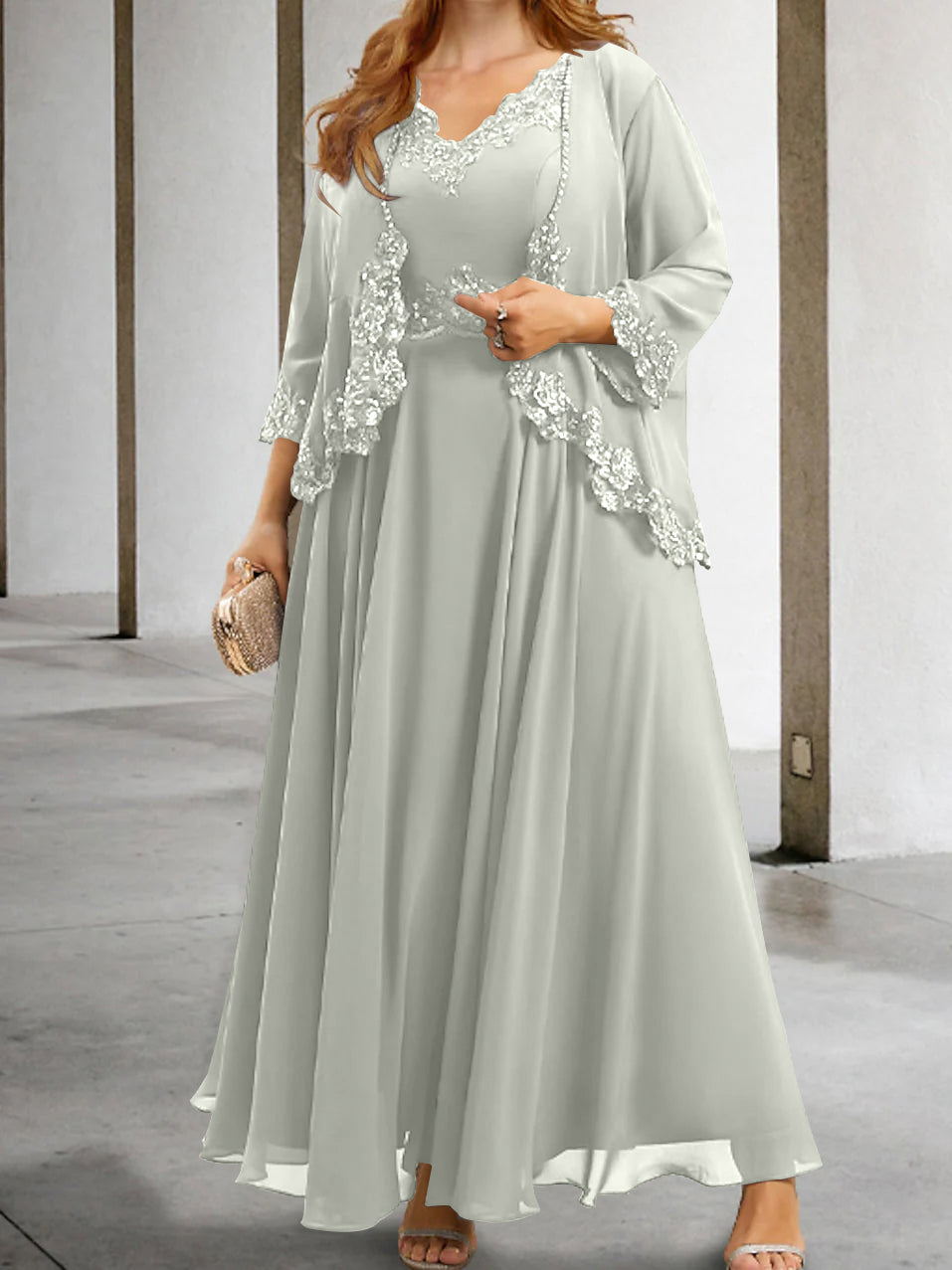 Mother Of The Bride A Line Dress With Applique And Sequins