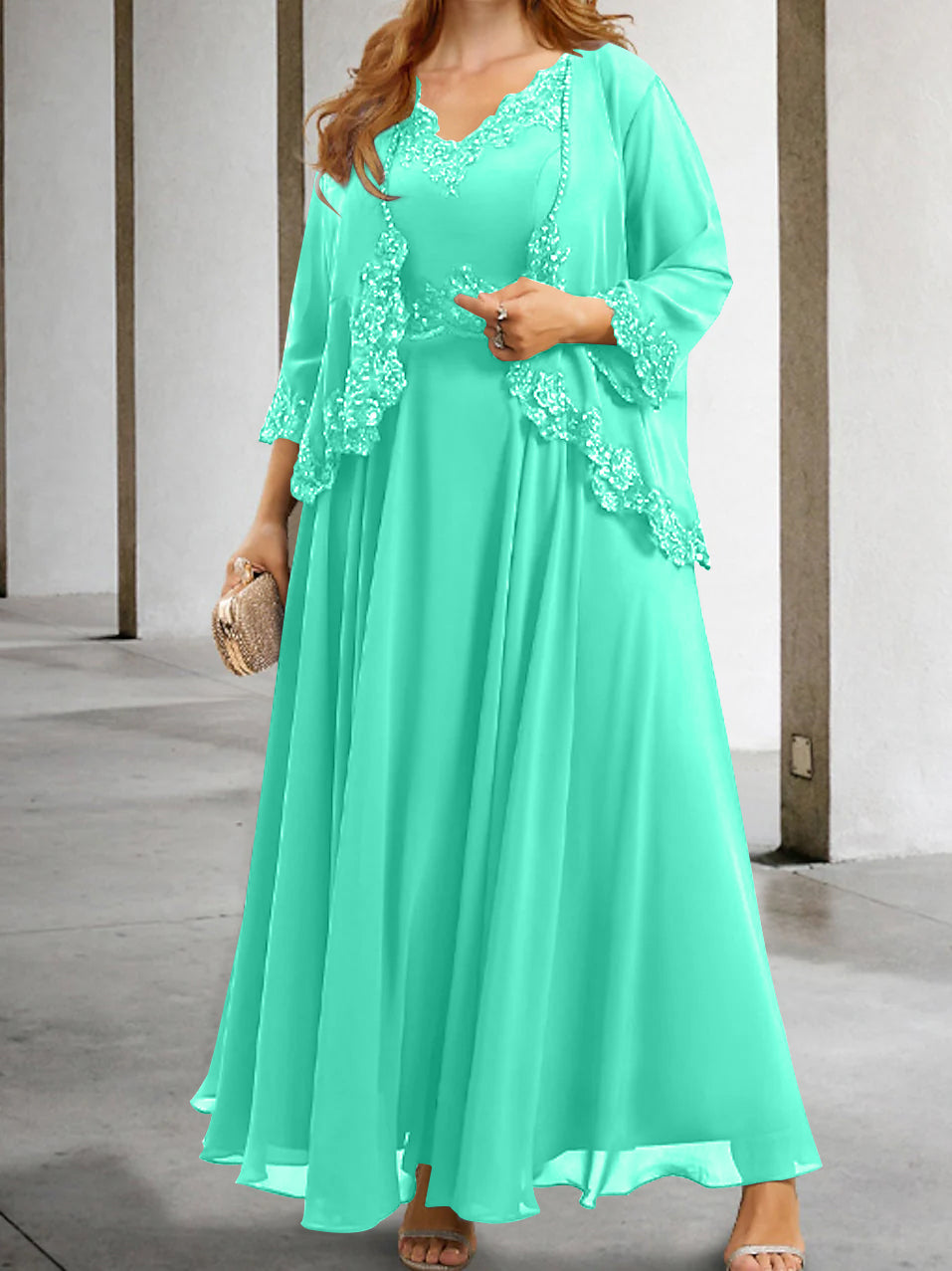 Mother Of The Bride A Line Dress With Applique And Sequins
