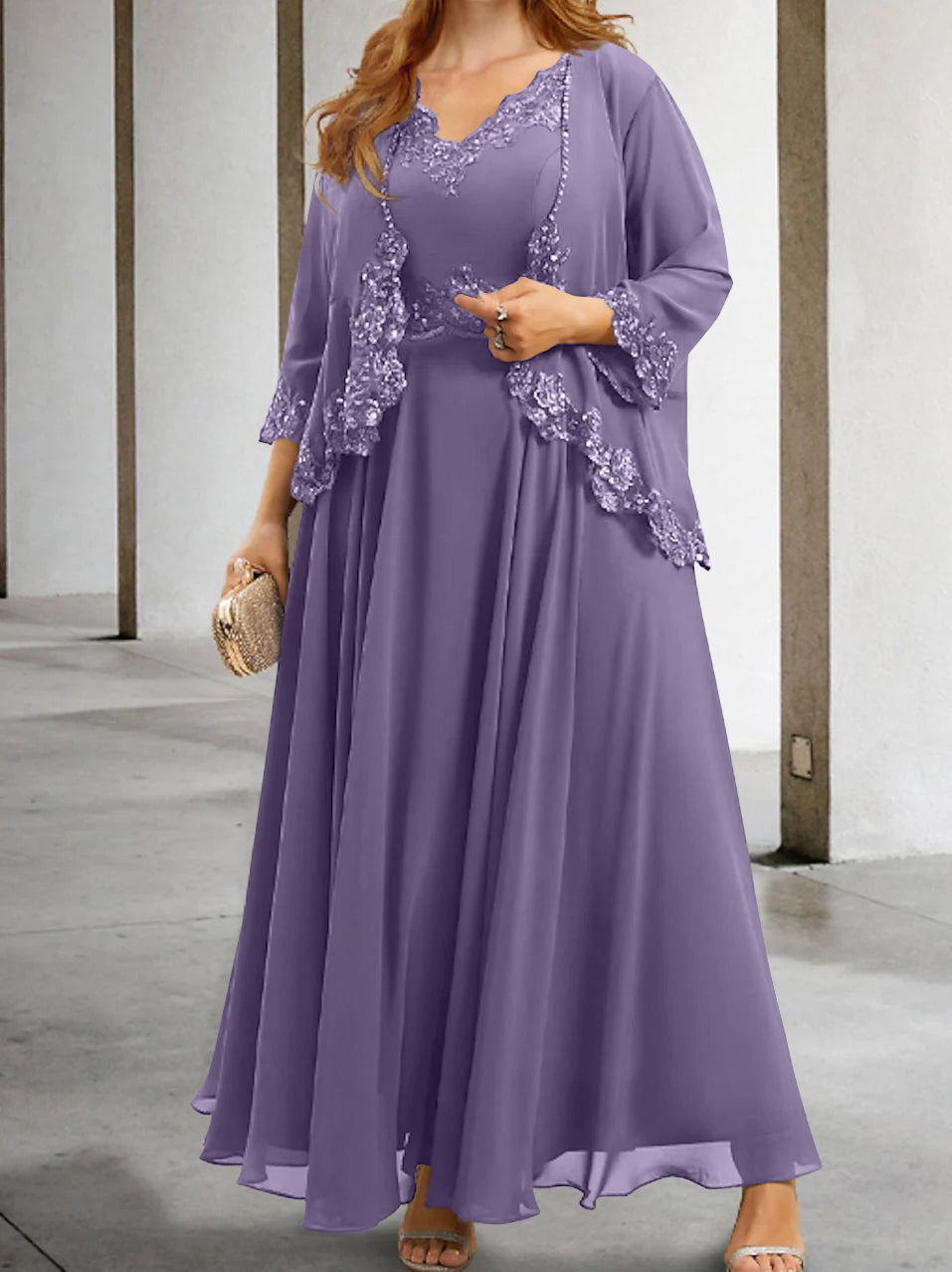 Mother Of The Bride A Line Dress With Applique And Sequins