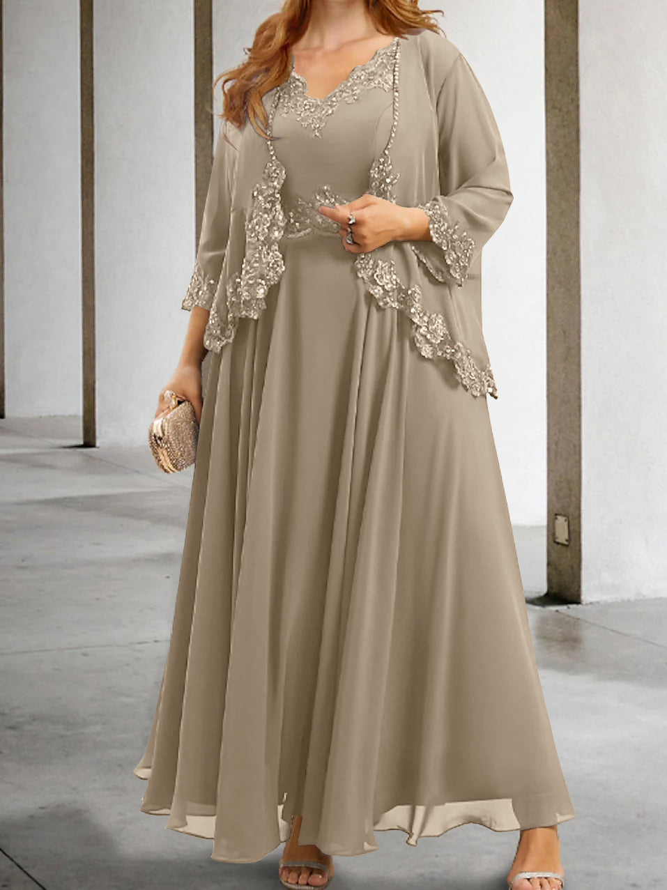 Mother Of The Bride A Line Dress With Applique And Sequins