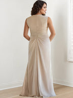 V Neck Sleeveless Plus Size Mother Of The Bride Sheath Dress Floor Length