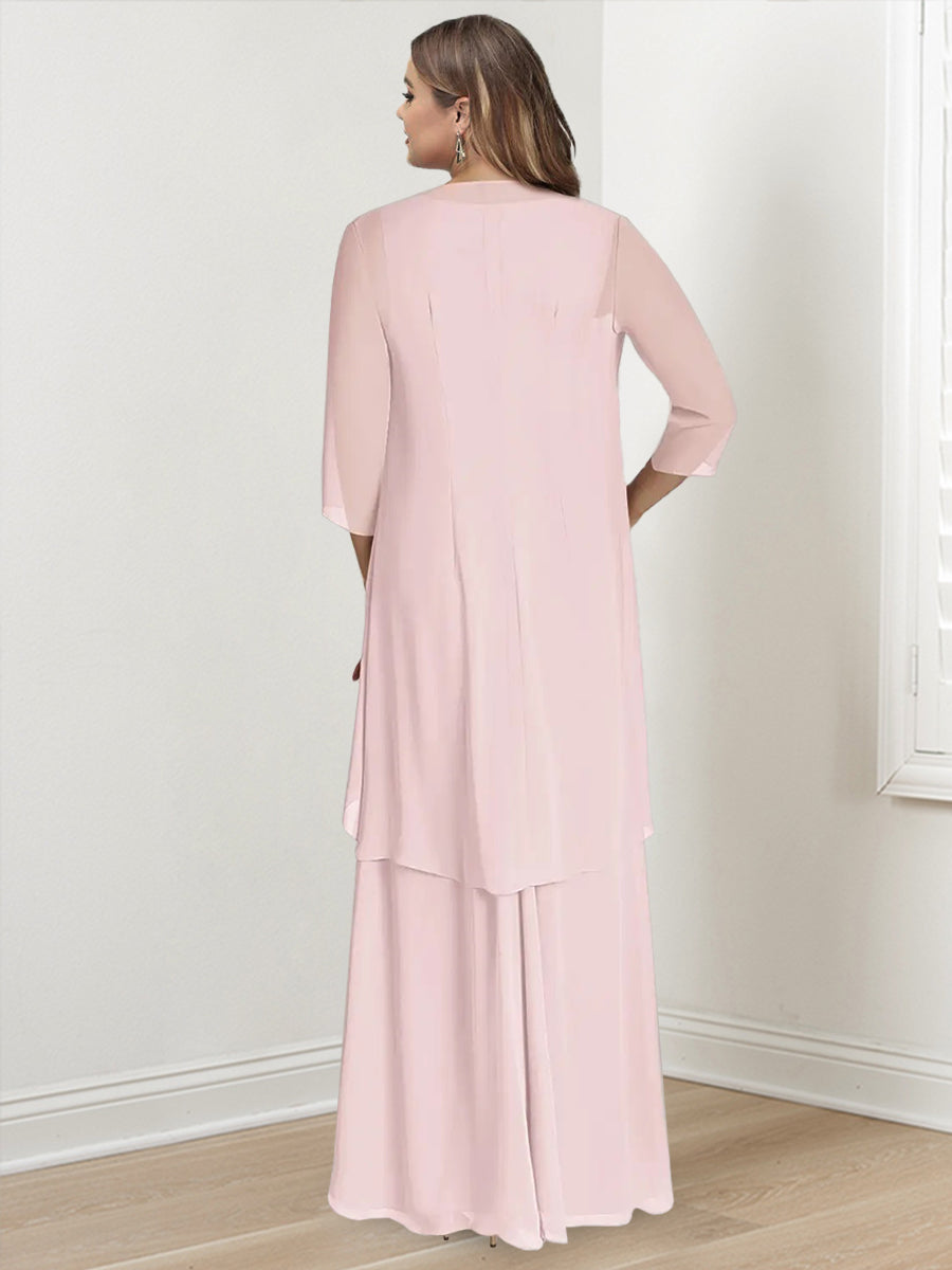 Plus Size V Neck Sleeveless Floor Length Mother Of The Bride Dress With Wrap