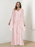 Plus Size V Neck Sleeveless Floor Length Mother Of The Bride Dress With Wrap