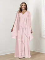 Plus Size V Neck Sleeveless Floor Length Mother Of The Bride Dress With Wrap