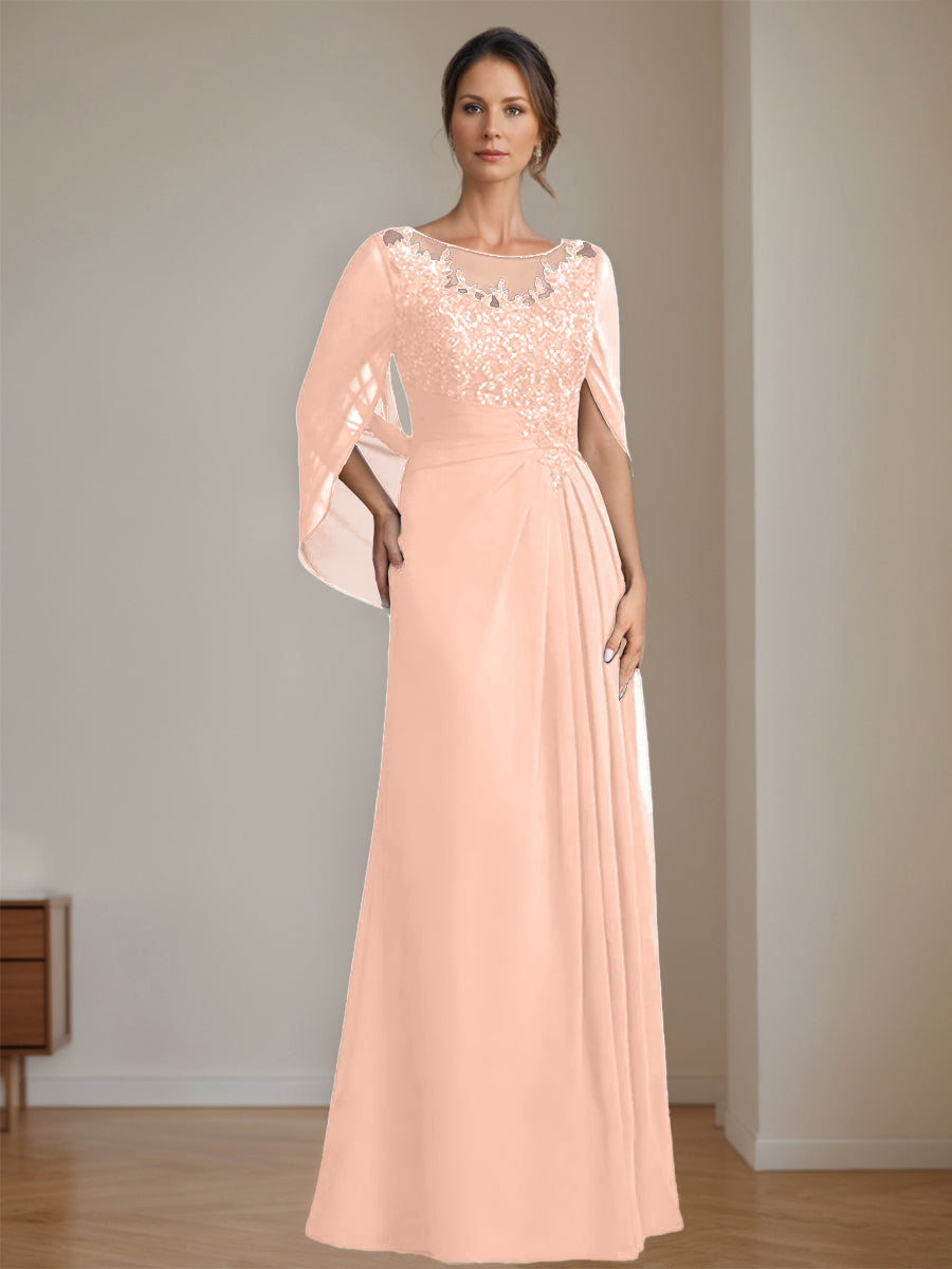 Floor Length A Line Princess Mother Of The Bride Dress Scoop Neck Sequins
