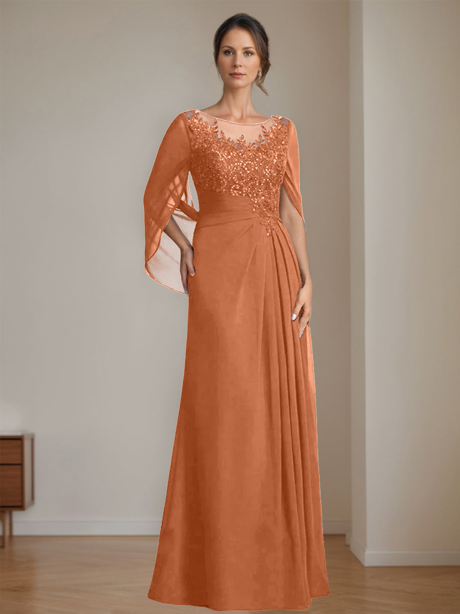 Floor Length A Line Princess Mother Of The Bride Dress Scoop Neck Sequins
