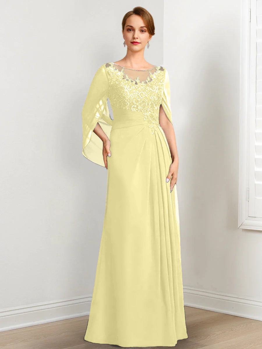 A-Line/Princess Scoop Floor-Length Mother of the Bride Dresses with Pleated & Sequins
