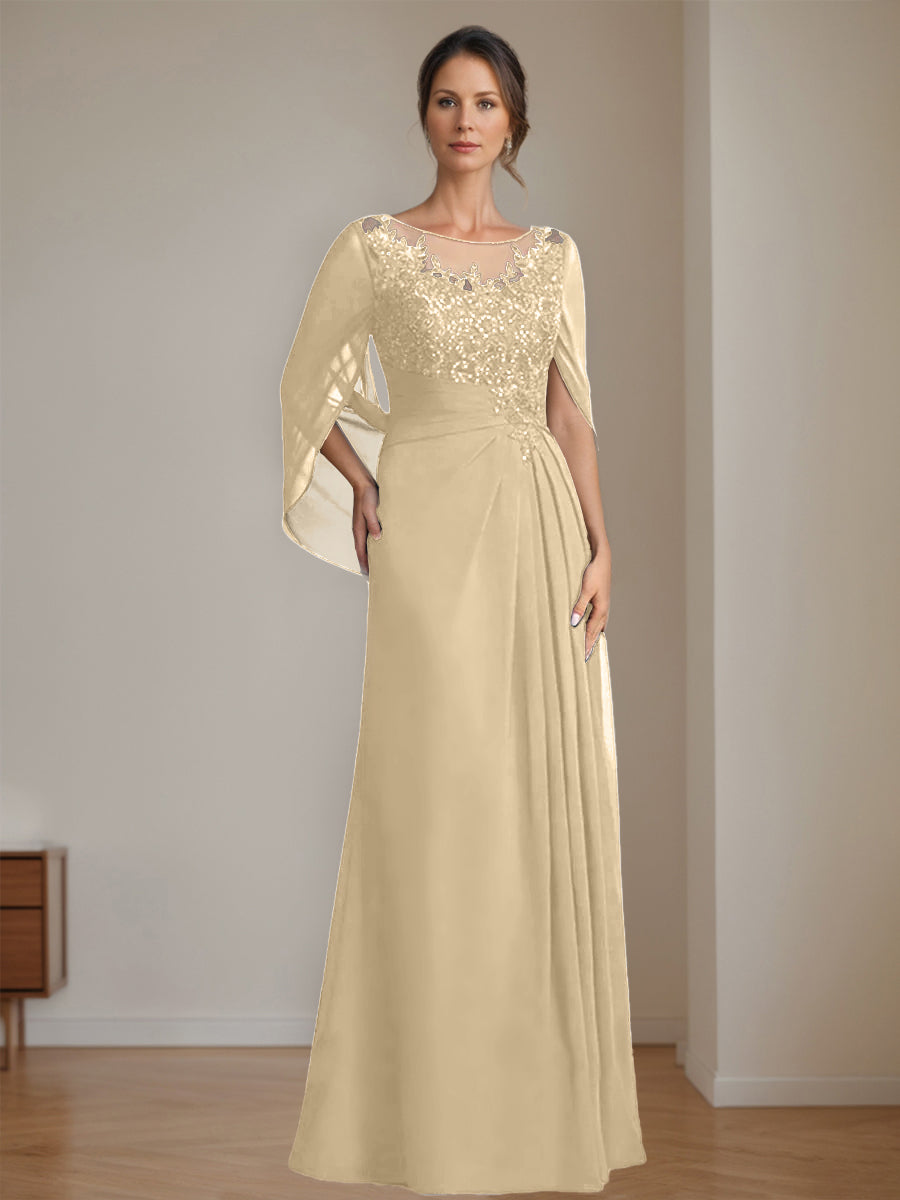 Floor Length A Line Princess Mother Of The Bride Dress Scoop Neck Sequins