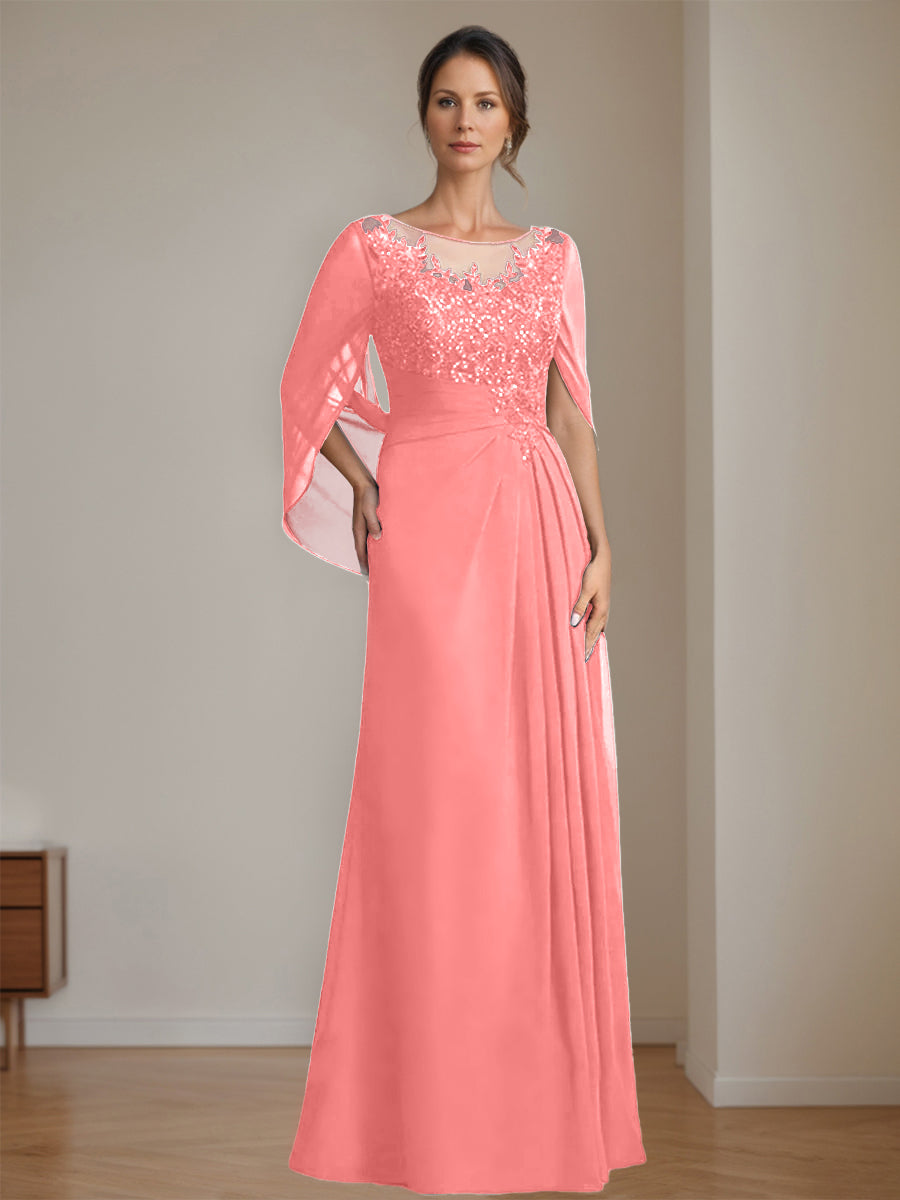 Floor Length A Line Princess Mother Of The Bride Dress Scoop Neck Sequins