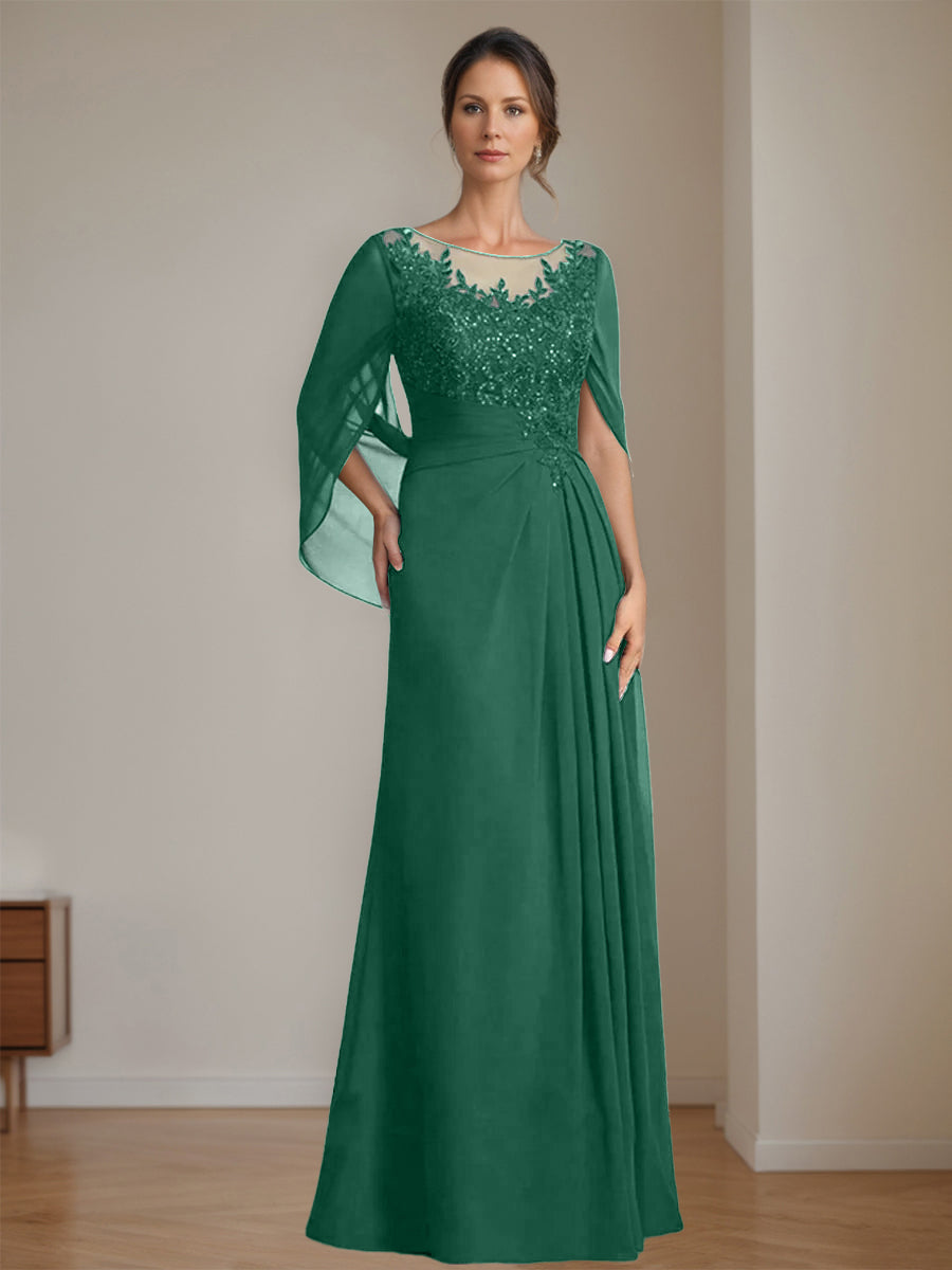 Floor Length A Line Princess Mother Of The Bride Dress Scoop Neck Sequins