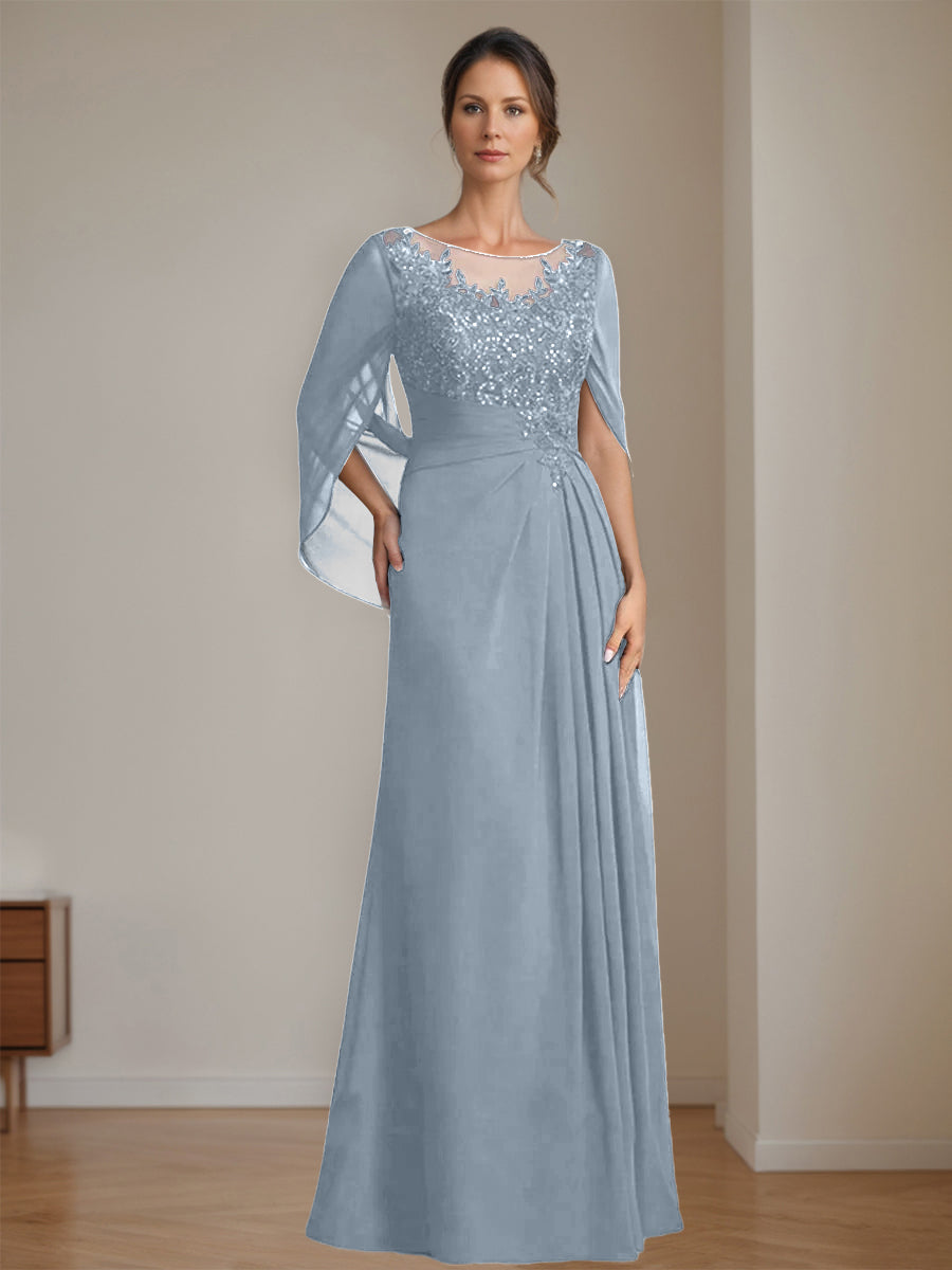 Floor Length A Line Princess Mother Of The Bride Dress Scoop Neck Sequins