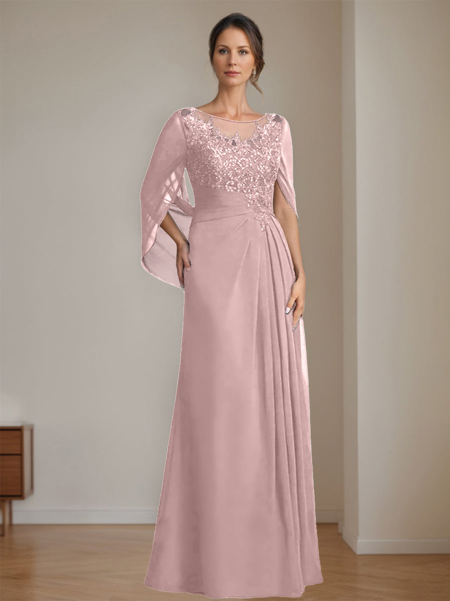 Floor Length A Line Princess Mother Of The Bride Dress Scoop Neck Sequins