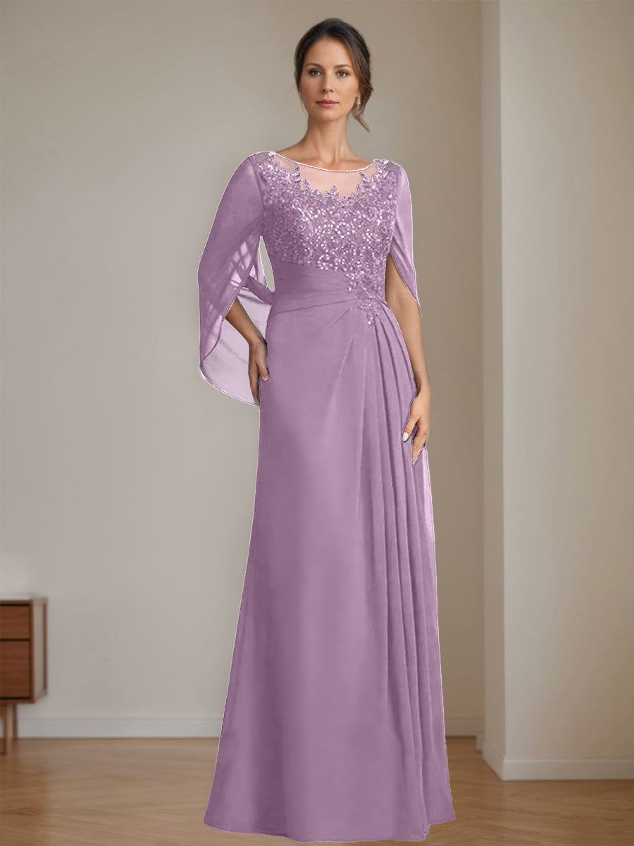Floor Length A Line Princess Mother Of The Bride Dress Scoop Neck Sequins