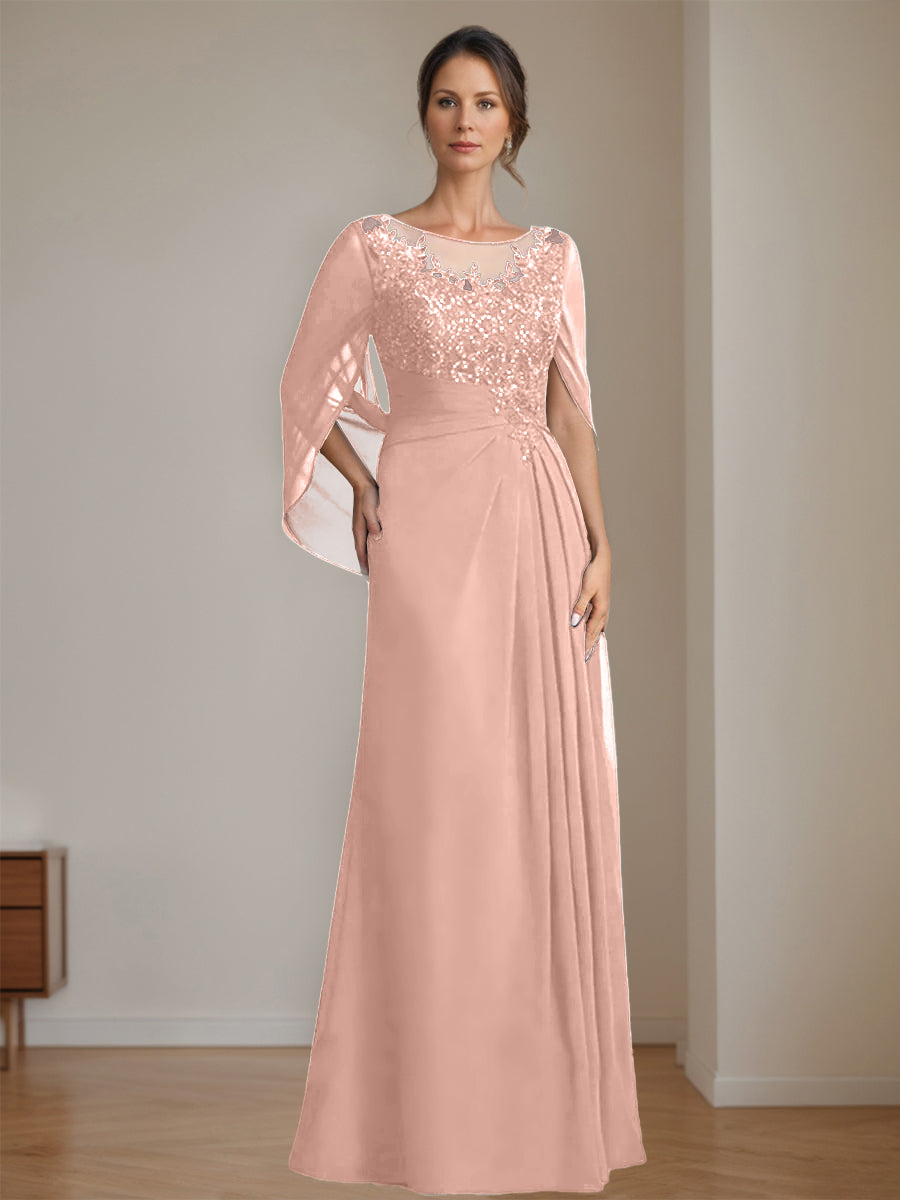 Floor Length A Line Princess Mother Of The Bride Dress Scoop Neck Sequins
