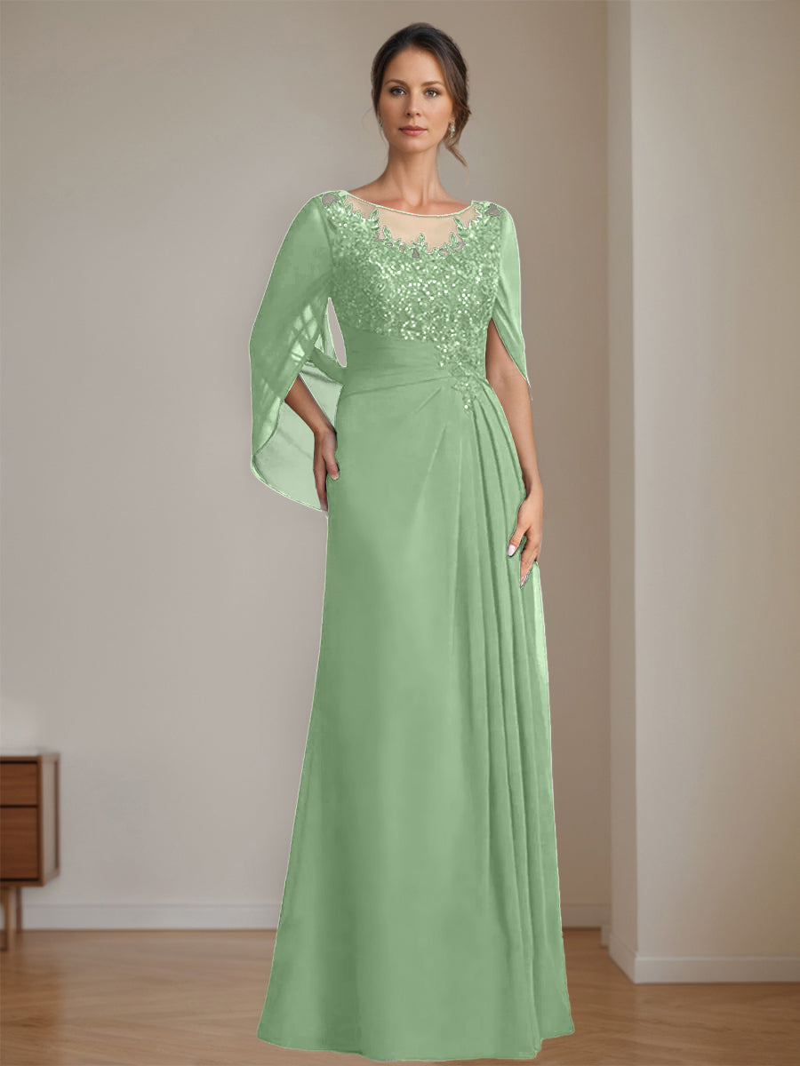Floor Length A Line Princess Mother Of The Bride Dress Scoop Neck Sequins