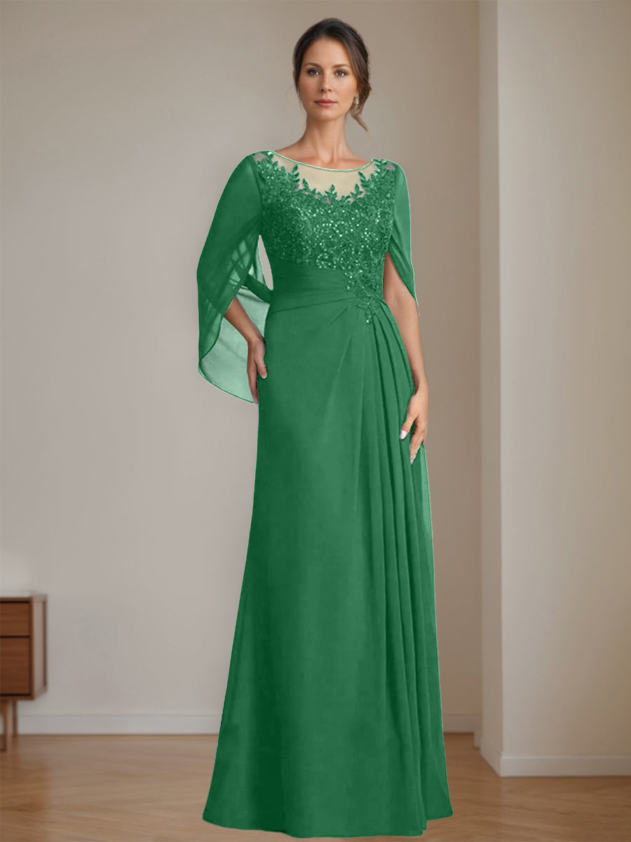 Floor Length A Line Princess Mother Of The Bride Dress Scoop Neck Sequins