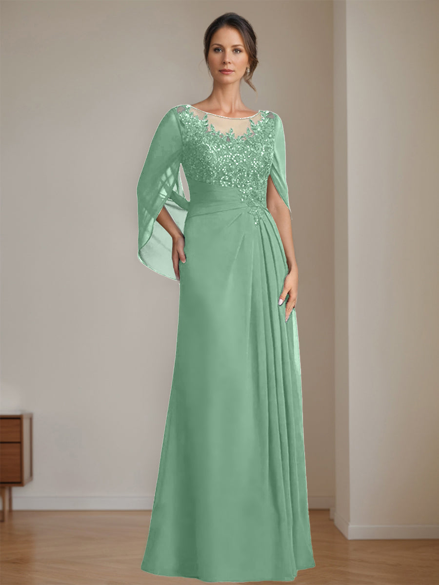 Floor Length A Line Princess Mother Of The Bride Dress Scoop Neck Sequins