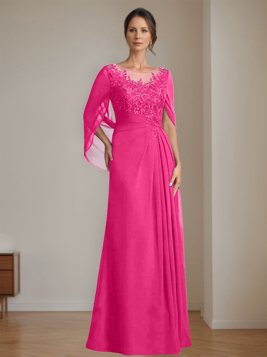 Floor Length A Line Princess Mother Of The Bride Dress Scoop Neck Sequins
