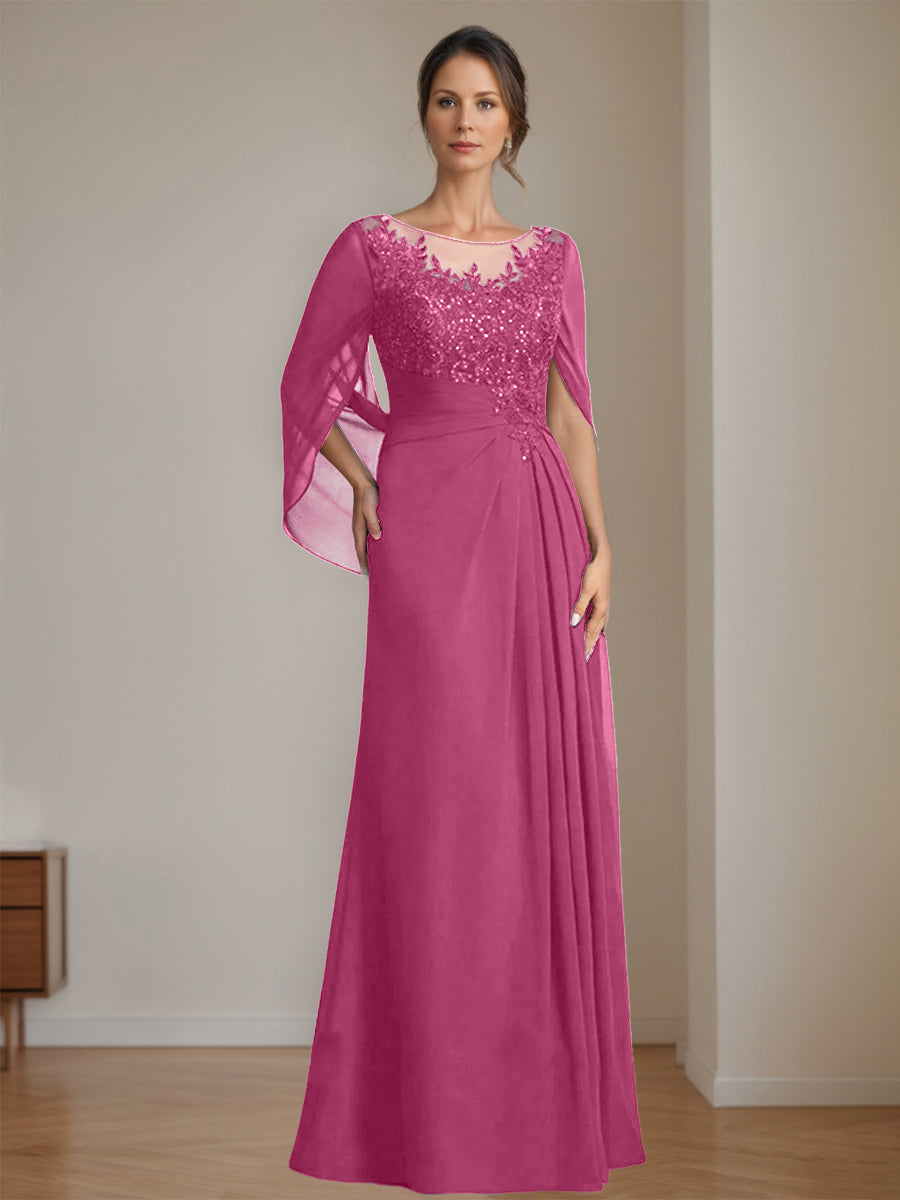 Floor Length A Line Princess Mother Of The Bride Dress Scoop Neck Sequins