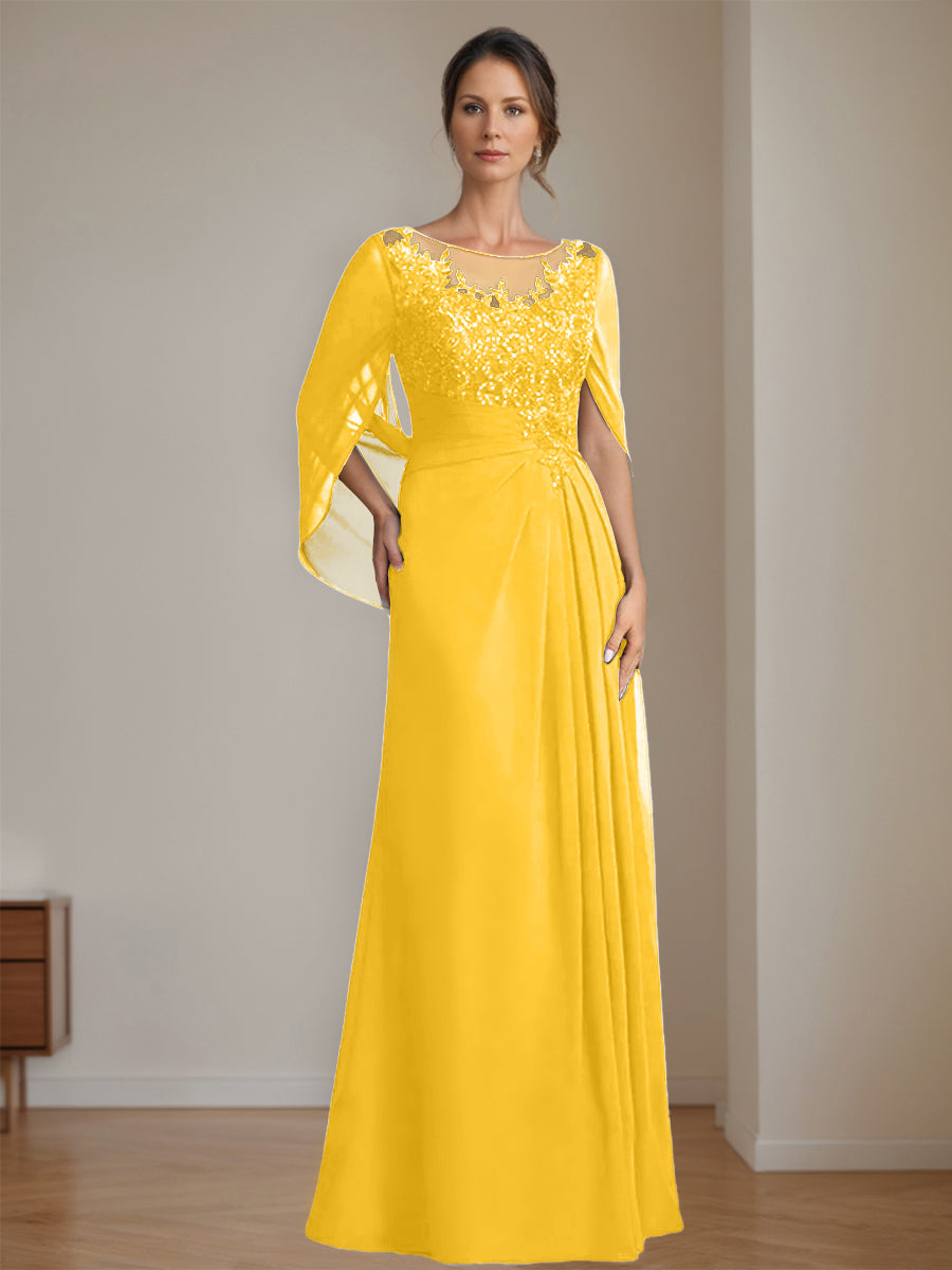 Floor Length A Line Princess Mother Of The Bride Dress Scoop Neck Sequins