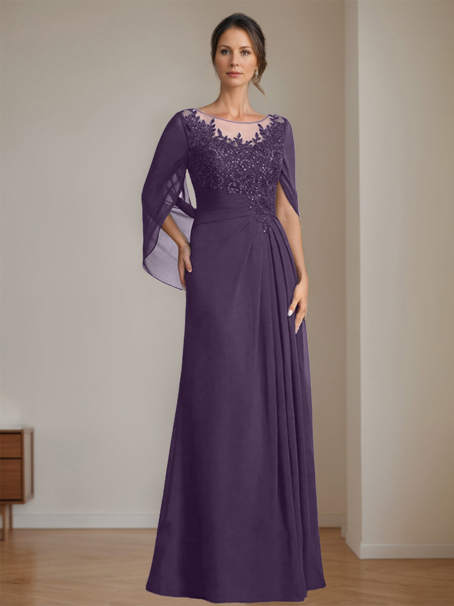 Floor Length A Line Princess Mother Of The Bride Dress Scoop Neck Sequins