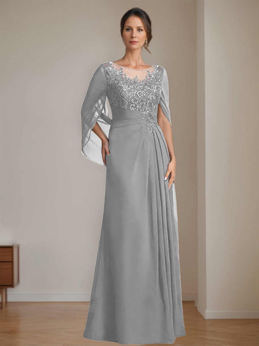 Floor Length A Line Princess Mother Of The Bride Dress Scoop Neck Sequins