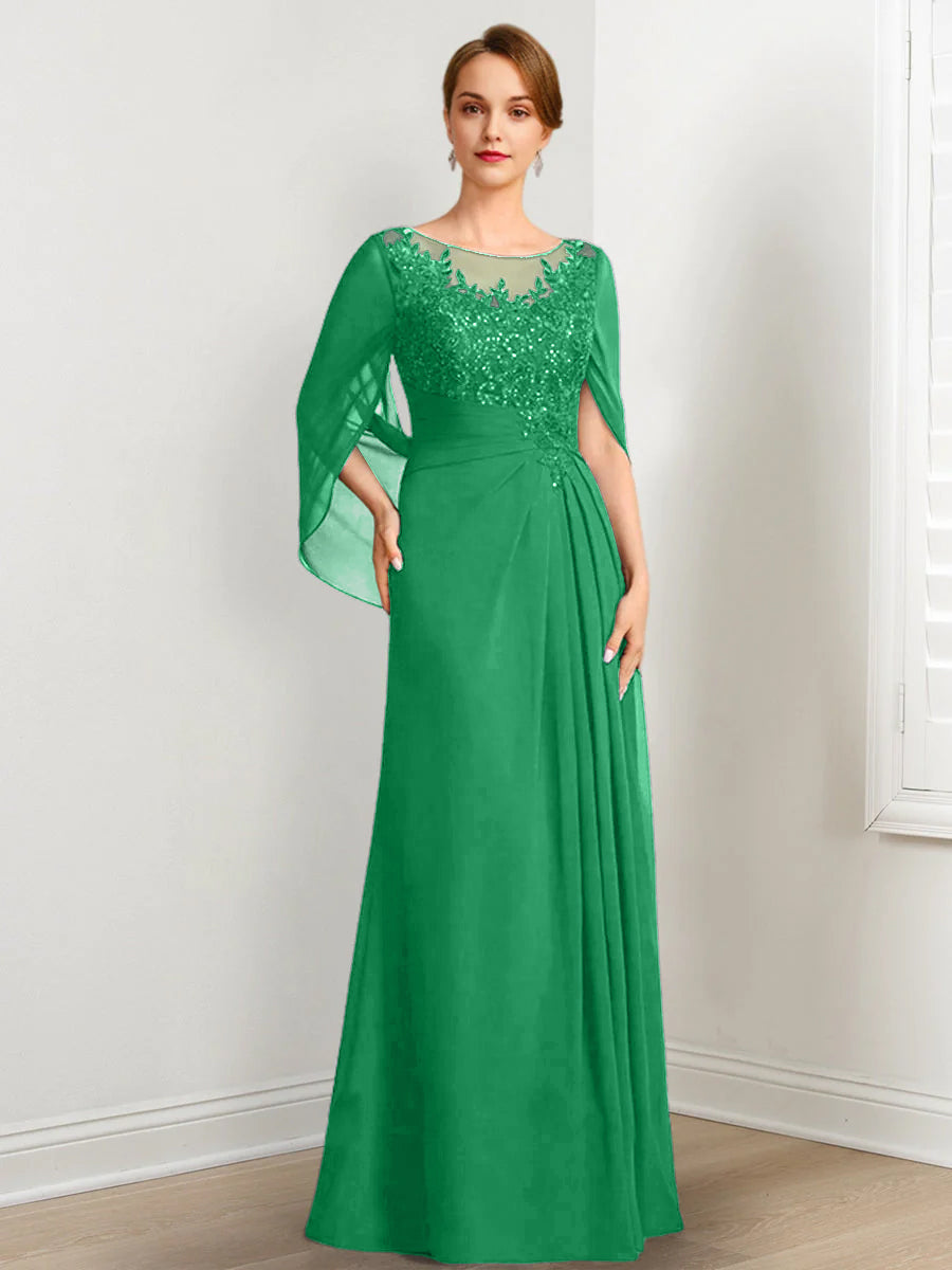 A-Line/Princess Scoop Floor-Length Mother of the Bride Dresses with Pleated & Sequins