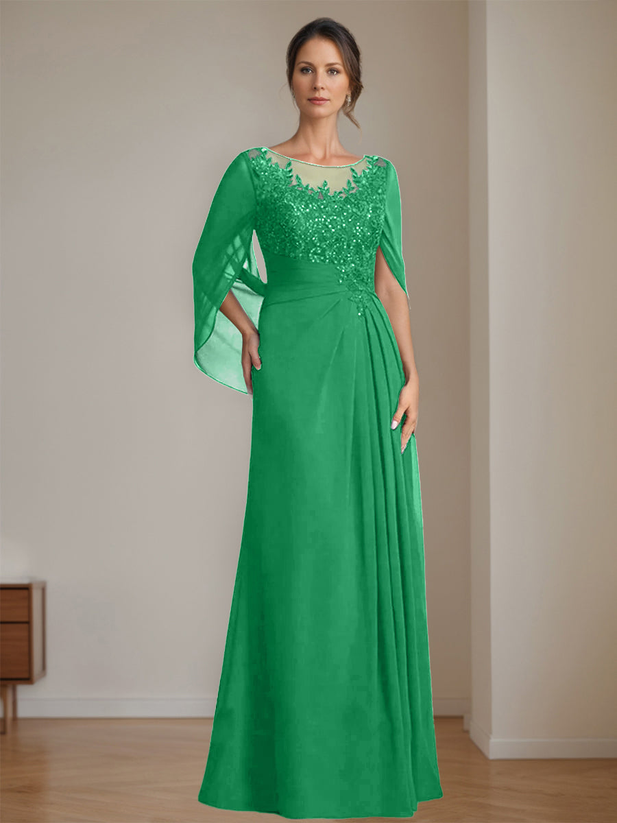 Floor Length A Line Princess Mother Of The Bride Dress Scoop Neck Sequins