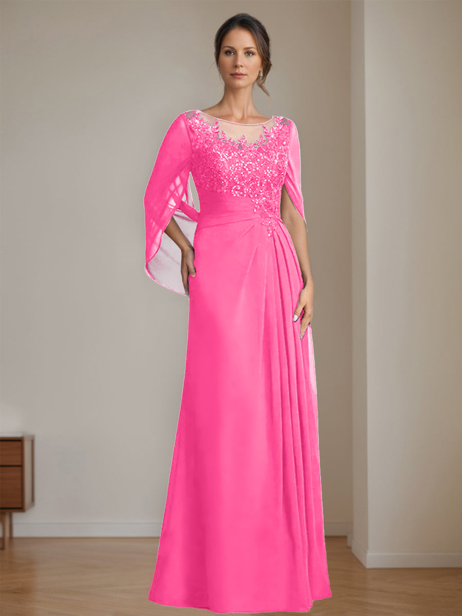 Floor Length A Line Princess Mother Of The Bride Dress Scoop Neck Sequins