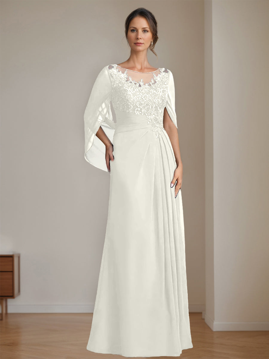 Floor Length A Line Princess Mother Of The Bride Dress Scoop Neck Sequins