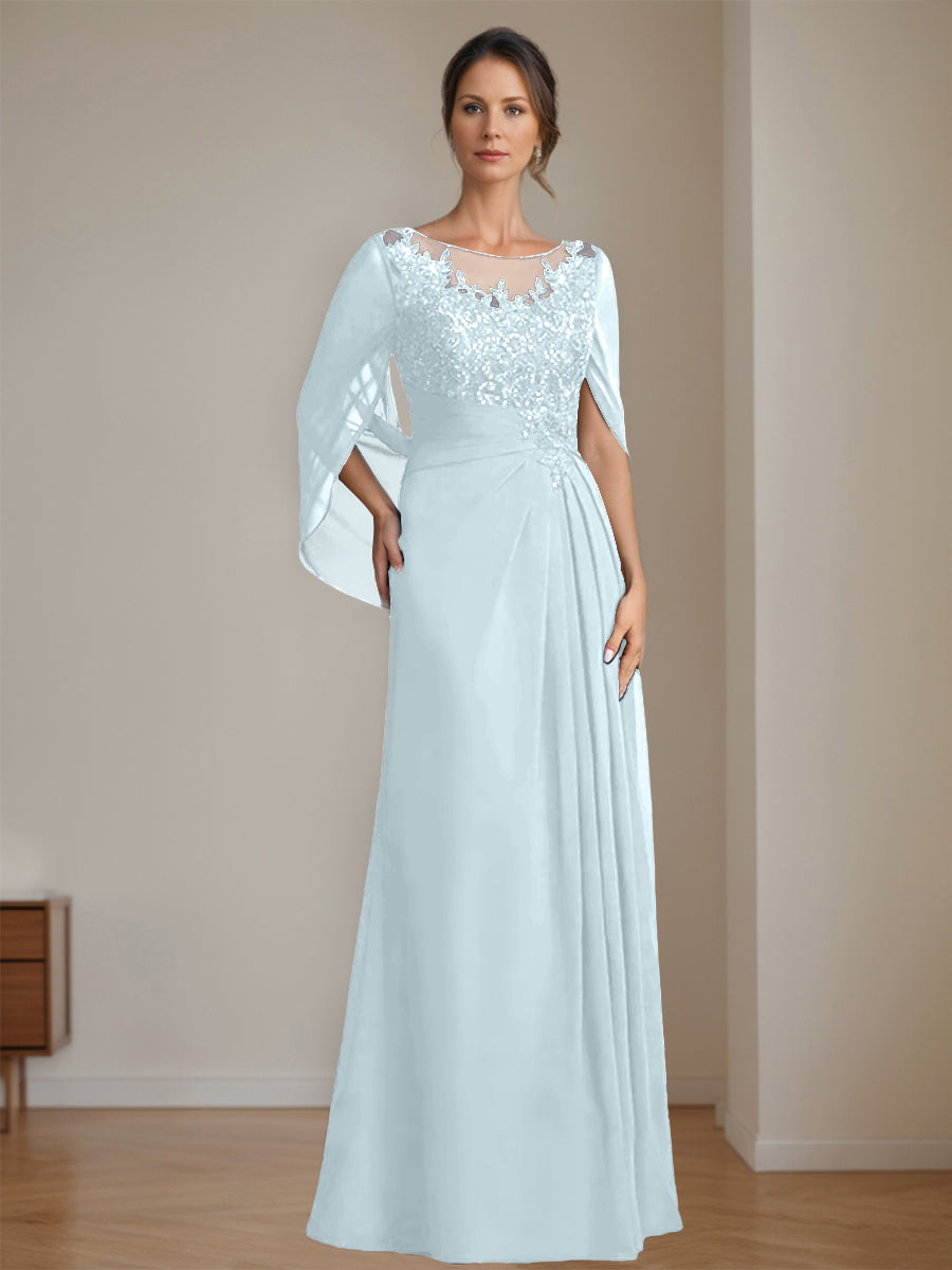Floor Length A Line Princess Mother Of The Bride Dress Scoop Neck Sequins