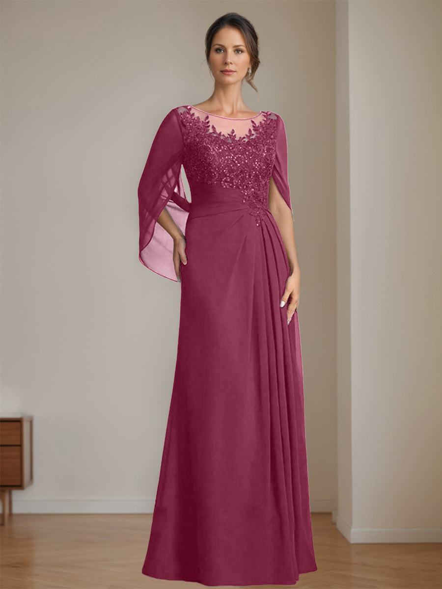 Floor Length A Line Princess Mother Of The Bride Dress Scoop Neck Sequins