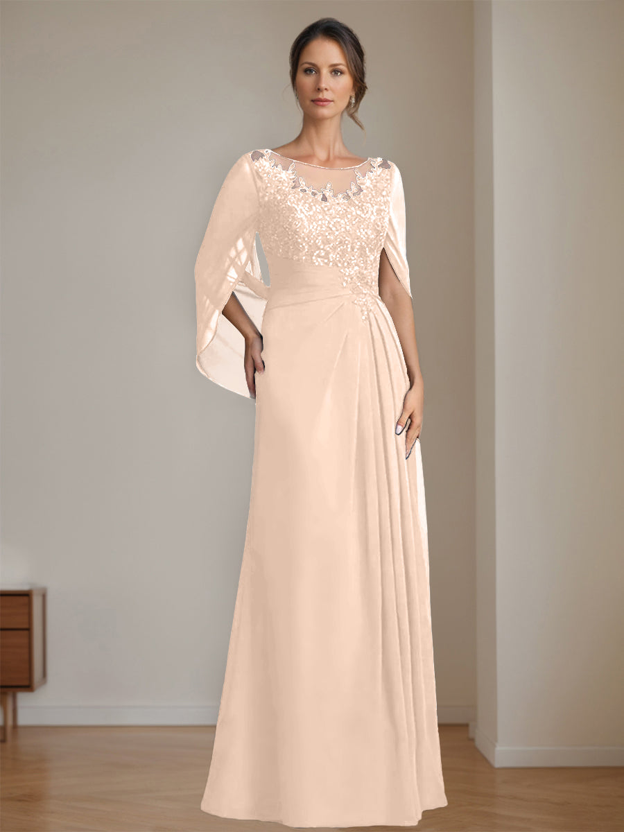 Floor Length A Line Princess Mother Of The Bride Dress Scoop Neck Sequins